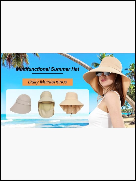 Wide Brim Sun Hat Detachable Visor Neck Flap UPF 50+ Outdoor Sporty Casual